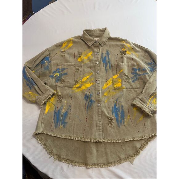 POL Paint Splatter Art To Wear Jacket Shirt Shacket Size Small - Picture 2 of 12